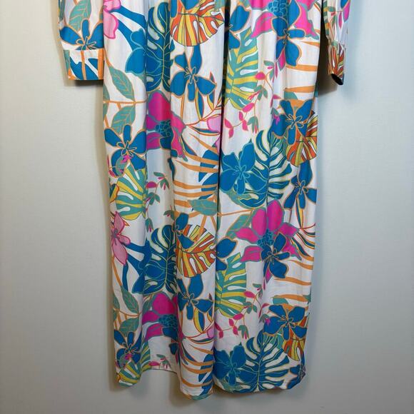 Tolani Martina Button Front Floral Midi Dress Size Medium Blue Tropical Relaxed - Picture 5 of 12